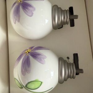 Hand-Painted Purple Floral Ceramic Curtain Rod Finials - Brand:
